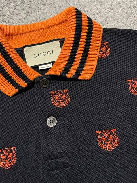 gucci bee polo stripe|gucci tiger embroidered polo shirt.